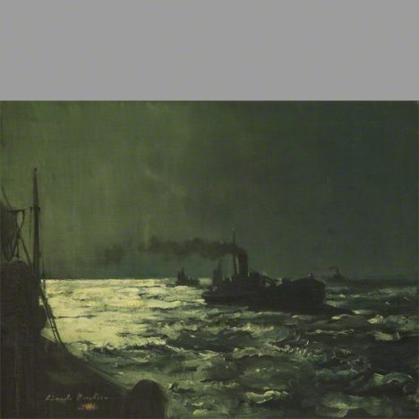 Print of Homeward bound showing a fishing boat at night on the sea.