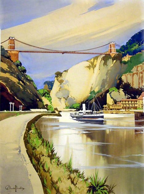  railway poster artwork (1936) of the Clifton Suspension bridge Bristol by Claude Buckle
