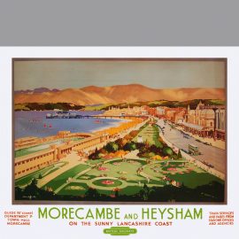 Morecambe and Heysham on the sunny Lancashire coast. Well known railway Poster by Claude Buckle 1949